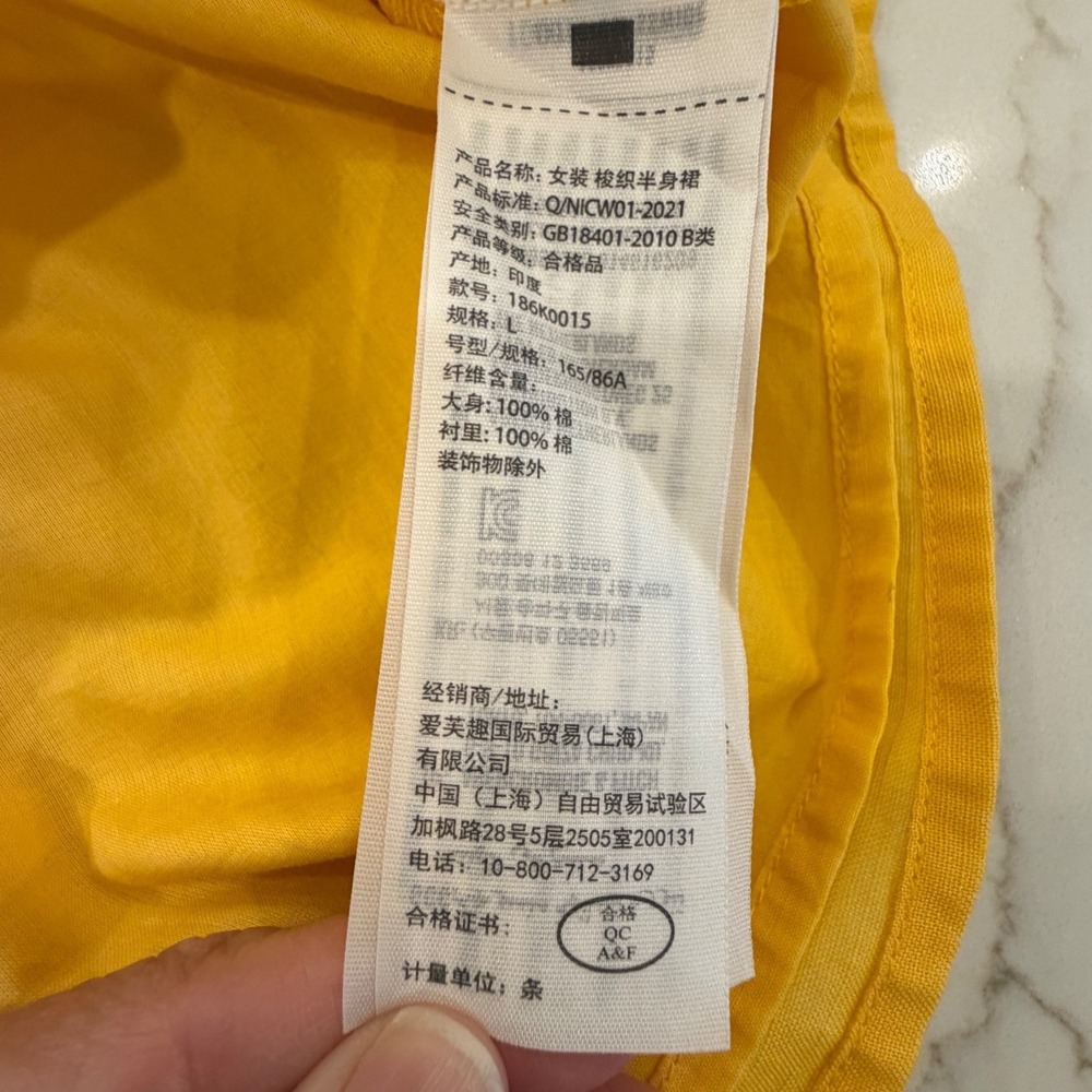 Abercrombie & Fitch Yellow 100% Cotton Mini Skirt Side Zip Size L 186K0015 - Picture 6 of 8